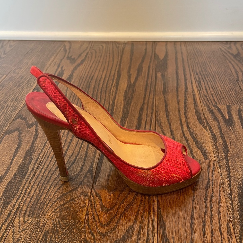 Christian Louboutin Red Raffia Slingbacks 37.5 - Picture 10 of 16